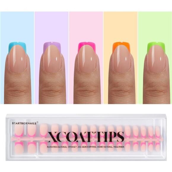 Summer Press on Nails - French Tip Nails 160pcs Short Square Nail Tips, Brighter
